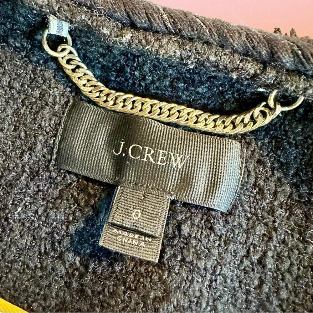 J. Crew Black Wool-Blend Tweed Gold Button-Front Patch Pocket Lady Jacket Size 0